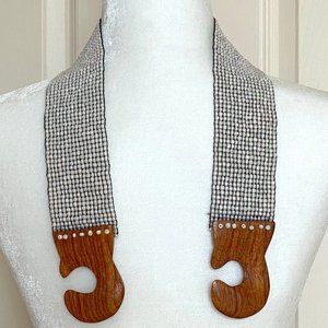 Glass Bead Belt Wooden Clasp Handmade Sz S Elastic Vtg OOAK Excellent Condition